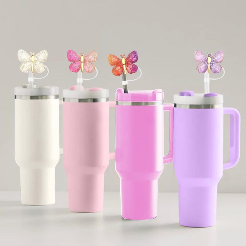 SEMATA 6PCS Cute Butterfly Straw Cover Cap for Stanley Cup Accessories,Glitter Straw Toppers for Stanley Tumbler 40&30 oz,Reusable Straws Tips Protectors Compatible with 10mm Straws - Image 5